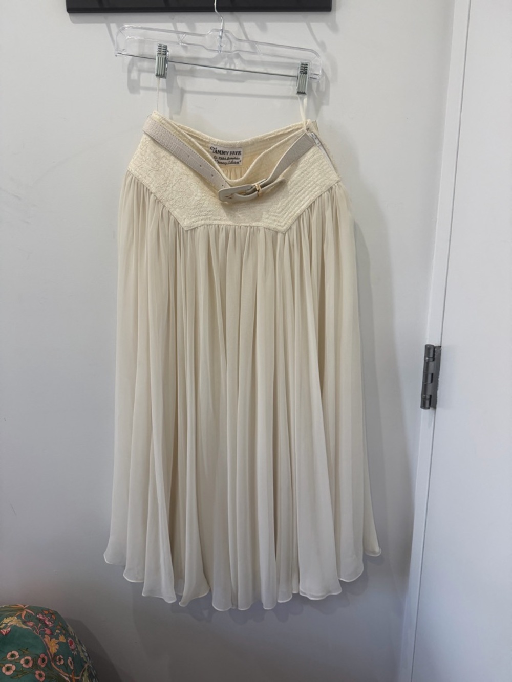 Johnny Was Cream Midi Skirt with Textured Yoke and Belt